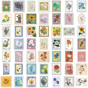 Lot de 50 autocollants de timbres floraux vintage en PET imperméable pour journaux
