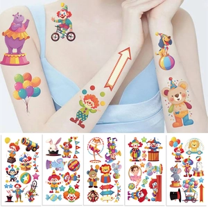 Tatuaggi temporanei per bambini a tema circo con clown e simpatici animali