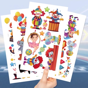 Tatuaggi temporanei a tema circo per bambini con vivaci motivi di clown e acrobati per feste