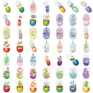 Set di 50 adesivi capsule di fiori impermeabili per scrapbooking e diari fai-da-te