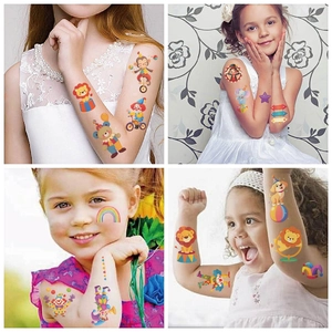 Tatuaggi temporanei impermeabili per bambini a tema circo con leoni e pagliacci