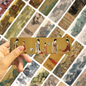 Detail of artistic bookmarks featuring classic Tang Dynasty ladies and crane paintings