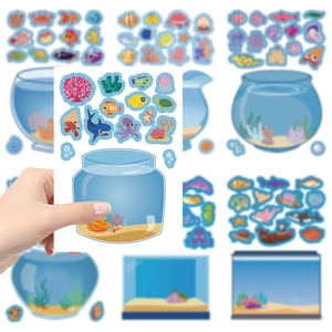 Set de pegatinas DIY de acuario marino con tiburones y animales marinos para niños