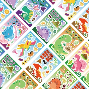 Cartoon dinosaur DIY sticker set featuring T-Rex and Triceratops for scrapbooking and crafts