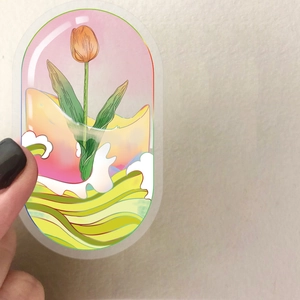50 adesivi trasparenti con tulipano arancione e motivi a onde colorate vivaci