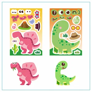 Cartoon dinosaur stickers set with size guide measuring 4.3 by 6.3 inches for DIY crafts