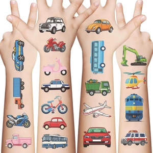Tatuajes temporales de vehículos para niños con coches y aviones en los brazos