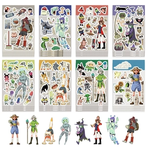 DIY cartoon character sticker set for journaling and phone cases with 8 themes