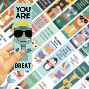 30-piece set of cartoon animal bookmarks featuring cute dinosaur and lion paper designs