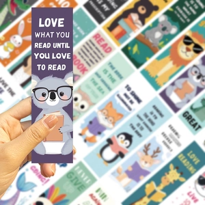 Detail of paper animal bookmarks with koala illustration and inspiring reading quotes