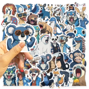 Waterproof anime animal graffiti stickers for laptops and guitars, 50pcs cartoon set