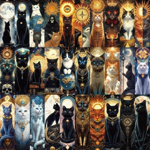 Lot de 30 marque-pages chat tarot avec illustrations célestes mystiques pour journaux DIY