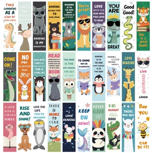 30-piece set of cartoon animal bookmarks with inspirational quotes for kids reading