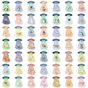 Set of 50 cartoon UFO abduction stickers with cute animals for guitar and laptop