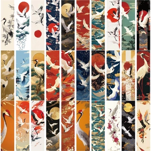 30er-Set Vintage-Kranich-Lesezeichen aus Papier mit traditionellen chinesischen Kunstmotiven