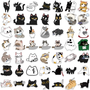 Set di 50 adesivi impermeabili gatti cartoon con coltelli per decorare chitarre e laptop