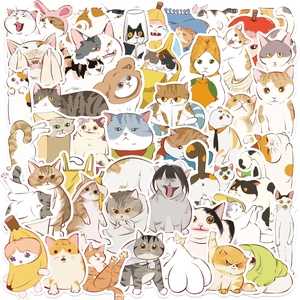 Cartoon Verzerrte Katze Meme Aufkleber Wasserdicht PVC Deko Decals Für Laptop Gitarre Koffer DIY Niedliche Tier Doodle Sticker