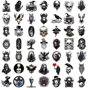 Σετ 50 γοτθικά αυτοκόλλητα με νεκροκεφαλές σε μαύρο και άσπρο για κιθάρα