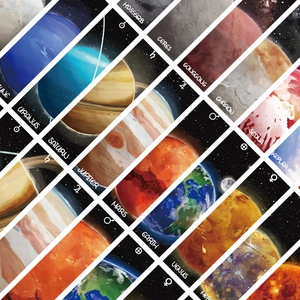 Macro shot of 30 cartoon planet series bookmarks with artistic solar system illustrations