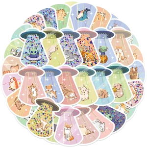 50pcs colorful UFO alien abduction cartoon animal stickers for laptop and guitar