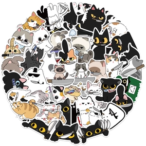Set di 50 adesivi impermeabili di gatti con coltelli per decorare chitarra e laptop