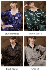 Detailed comparison of four luxury silk pajama patterns for men in various elegant prints