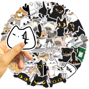 50 adesivi impermeabili di gatti cartoon con coltelli per laptop e chitarra