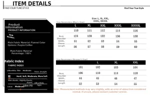 Detailed size chart for flannel robes showing length and chest measurements for couples