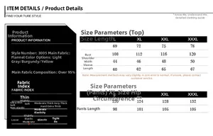 Size chart for men flannel pajamas showing length chest and shoulder measurements