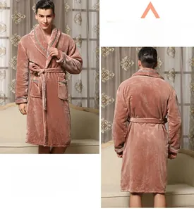 Coffee brown flannel robe for men featuring contrast piping and adjustable belt