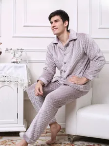 Detail showing the textured diamond pattern on men's thick flannel pajamas fabric