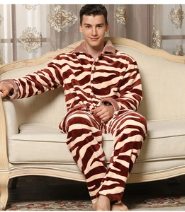 Detailed view of the soft flannel texture and striped pattern on men's winter pajama set