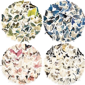 Pegatinas de Mariposa de Estilo de Tinta China PVC Impermeable Vintage Floral Paisaje Calcomanías Para Bricolaje Scrapbooking