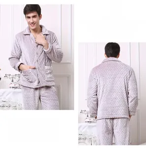 Detail of light grey flannel pajamas for men featuring a classic diamond quilted texture