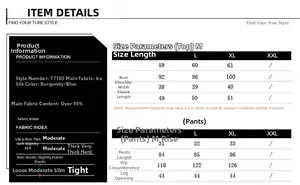 Size chart for women's silk pajama set showing measurements for M, L, and XL sizes