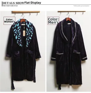 Detailed comparison of men's solid purple and women's leopard print flannel robes