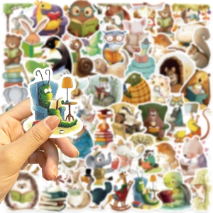 50 pieces of cartoon forest animal reading stickers for laptop and guitar decoration
