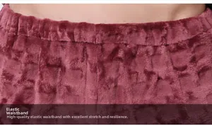 Detailed view of elastic waistband on thick dark red flannel lounge pants for men