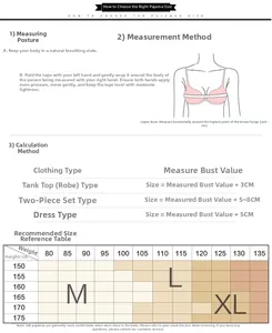 Größentabelle für Seidenpyjamas mit Messanleitung und Gewichtstabelle für Frauen