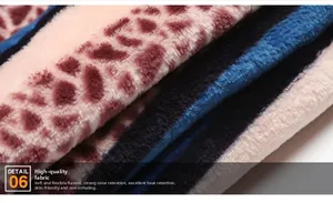 Detailed macro view of soft flannel fabric texture in giraffe pattern and navy blue