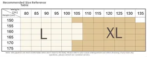 Size reference table for women's printed silk pajamas set from 150cm to 175cm