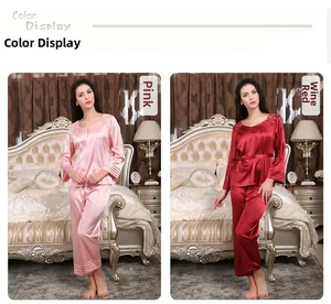 Comparaison détaillée de pyjamas en soie rose et bordeaux avec ourlets plissés