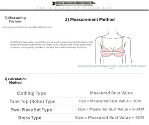 Guide des tailles avec instructions de mesure du buste pour les pyjamas en soie