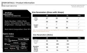 Tableau des tailles pour ensemble chemise de nuit et peignoir en satin avec mesures M-XL