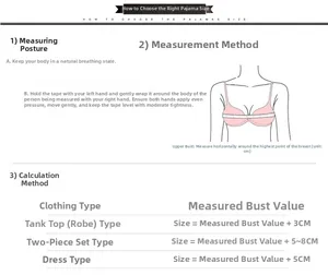 Guide des tailles pour pyjamas en soie pour femmes avec conseils de mesure et calculs