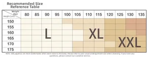 Size chart for silk pajamas sets showing recommended L, XL, XXL fit by height and weight