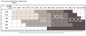 Size chart for men's silk plaid pajamas showing height and weight recommendations in cm and kg