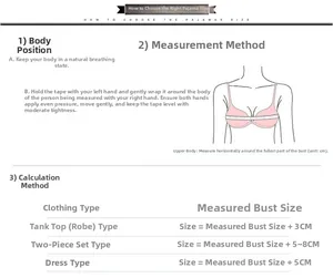 Guida alle taglie per camicia da notte in seta con istruzioni per misurare il busto donna