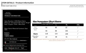 Detailed size chart for women's V-neck satin nightdress showing measurements and material info