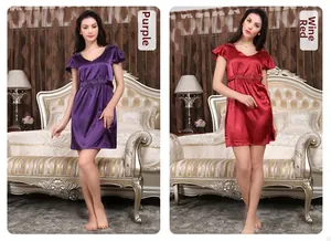 Detailed view of elegant V-neck satin nightgown featuring intricate floral lace decoration